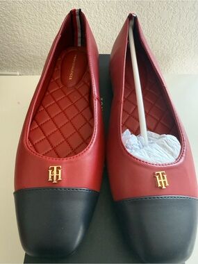 Tommy Hilfiger Red and Blue Quilted Logo Ballet Flats